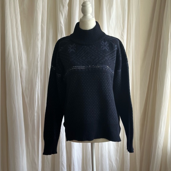 🍦SUNDAE SPRING SALE🍦SNOWFLAKE SWEATER Luxe Navy Wool Metallic We Norwegians XS - Picture 14 of 15